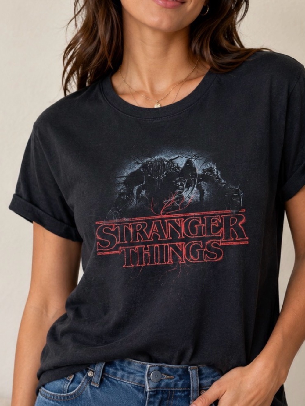 Netflix Black Tee with Red Stranger Things Logo SZ MD